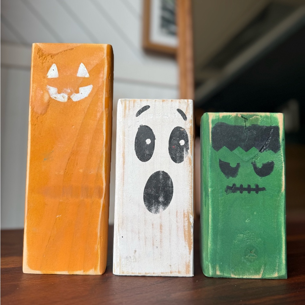 Halloween Wood Decor Handmade Ghost, Pumpkin, Frankenstein Set - Picture 3 of 7